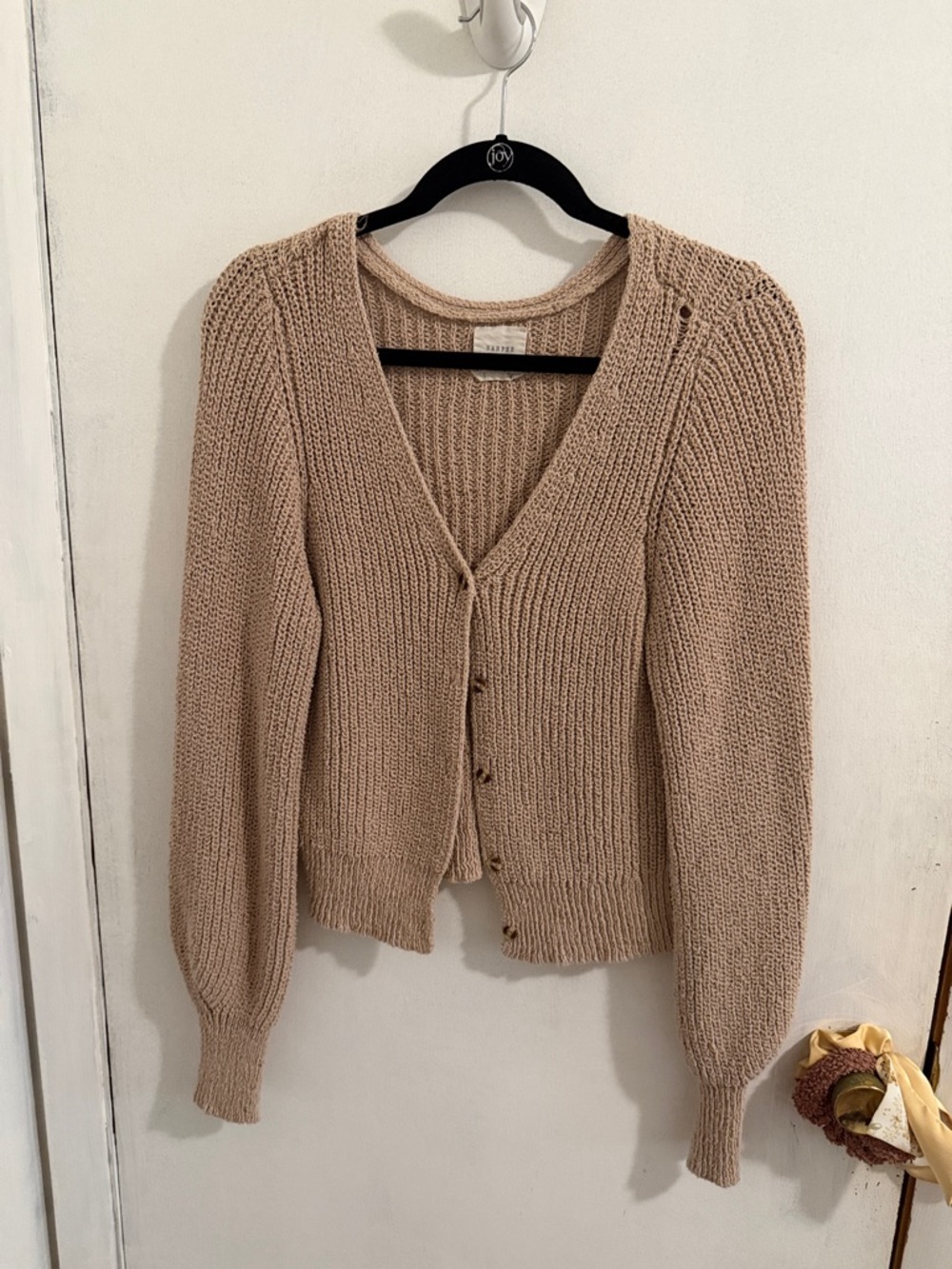 Harper Taupe V-Neck Button-Front Knit Cardigan